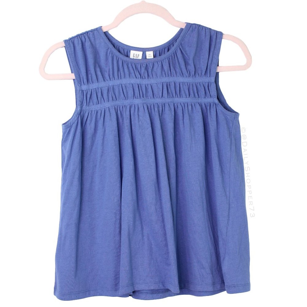 GAP Girls' Shirred Yoke Blue Baby Doll Tank Top